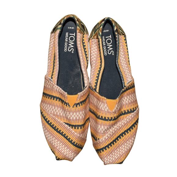 TOMS $60 Cloudbound Alpargata Loafer Flat Mango Striped Global Woven Size 7 - Picture 4 of 7